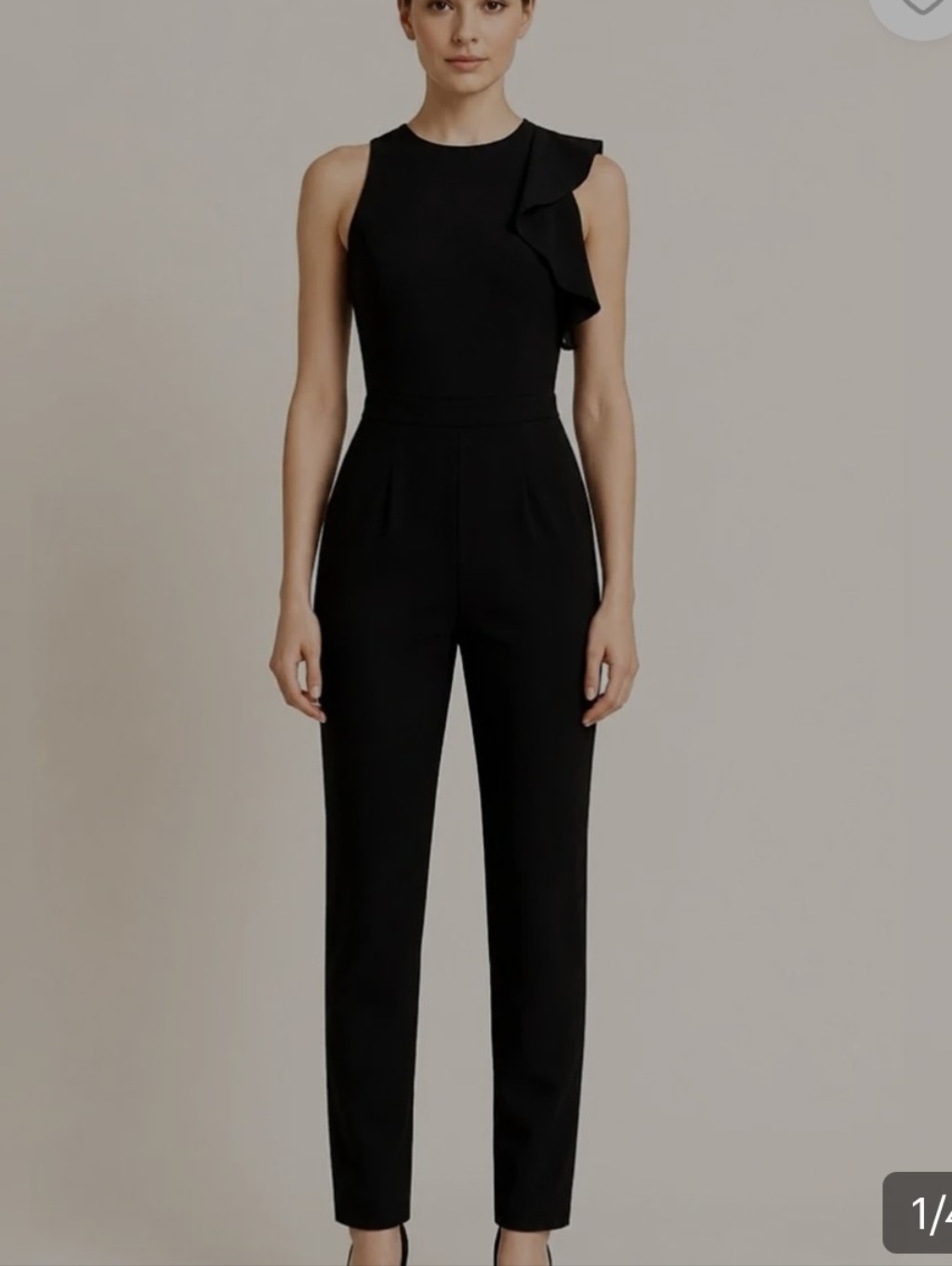 Black Halo Euc One Shoulder Ruffle Detail Back Zip Jumpsuit Sz Med